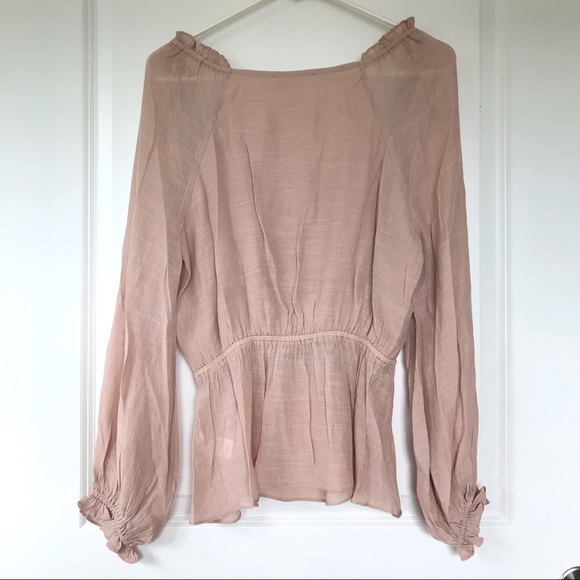 Peplum V Neck Light Pink Blouse - Picture 11 of 16
